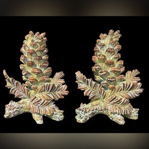 2 Large Pine Cone Branch Rustic Woodland Candle Stick Holders Table Or Mantel